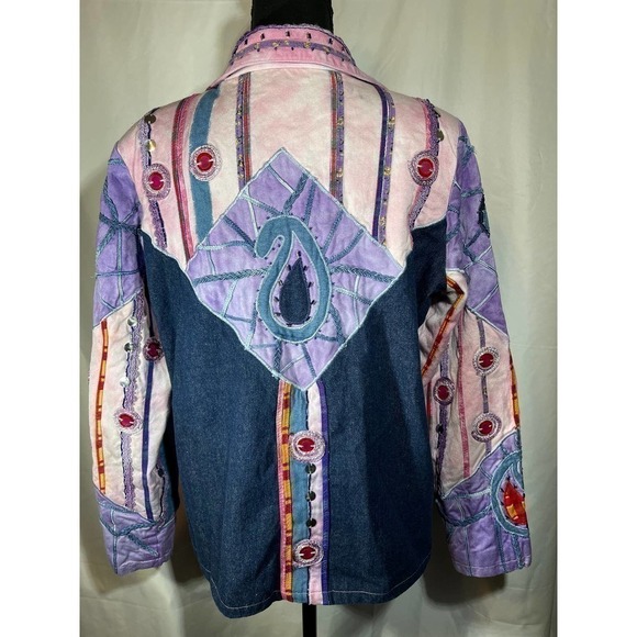 VINTAGE Indigo Moon Funky Retro Jacket Womens Medium Embroidered Embellishments - Picture 2 of 7